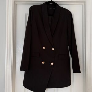 PrettyLittleThing Black Mini Dress with Gold Buttons